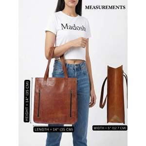 Grand sac fourre-tout en cuir véritable pour femme, sac à bandoulière marron avec fermeture éclair sécurisée pour le travail et l'ordinateur portable - Product Image 4