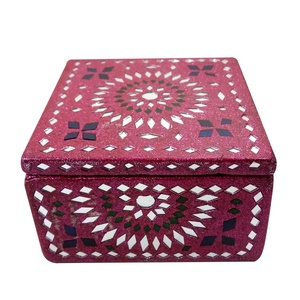 Handmade Red Jewelry <b>Box</b> with Mirror Beaded Design Decorative Storage Organizer for Rings <b>Earrings</b> <b>Gift</b> Bulk Supply - Product Image 5