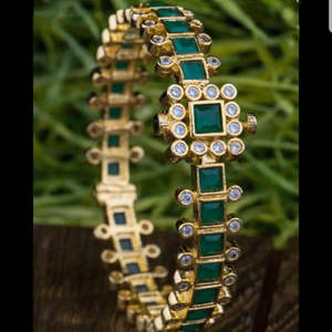 Green Square American Diamond Kada Bracelet - Product Image 3