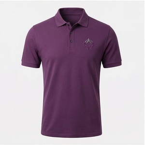 Polo à manches courtes pour homme, violet, 100% coton, tissu Oxford, logo brodé, décontracté, respirant, coupe classique, design uni - Product Image 1