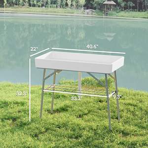 Table de refroidissement de glace pliante blanche de 3,4 pieds pour les fêtes en plein air, les barbecues, les mariages, l'étagère de rangement pour les boissons - Product Image 3