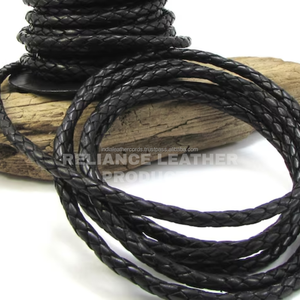 Cordon en cuir tressé rond noir brillant de 4 mm, prêt pour le marché international, fournisseur de cordes en cuir de qualité supérieure pour l'artisanat - Product Image 4