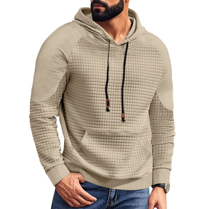Sweat-shirt à capuche surdimensionné en tricot pour homme avec poche kangourou, en coton texturé et laine, personnalisé - Product Image 3