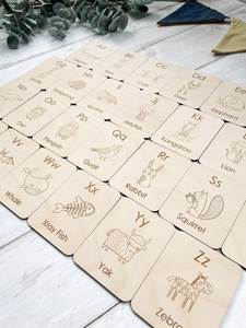Tarjetas de Aprendizaje de Madera con el Alfabeto y Animales, Grabadas con Láser, para Educación Temprana de 3 a 6 Años, Marca Zrosy - Product Image 1