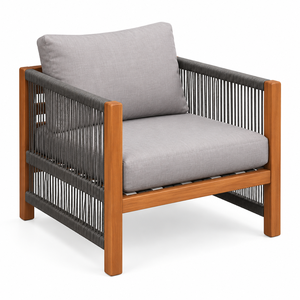 Conjunto de Sofás Modernos de Teca para Exteriores, 4 Piezas, Muebles de Jardín con Cuerda Gris Tejida y Mesa de Centro - Product Image 5