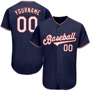 Vente en gros de maillots de baseball authentiques OMMIZ INDUSTRY personnalisés bleu marine, blanc et rouge, best-sellers - Product Image 1