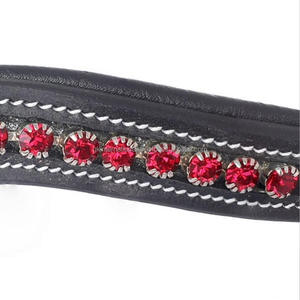 Luxe fait à la main forme de vague profonde doux rembourré vide canal en cuir cheval front bande incrusté de cristaux de marque rouge bling chaîne - Product Image 3