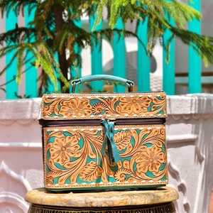 Hot Sale Handmade Hand Toolled 100% Genuine Leather Vintage Cosmetic Storage Case for Makeup Jewelry Storage Large Capacity Soft - Product Image 1