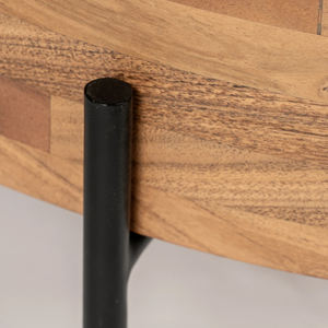 Table basse moderne avec plateau coulissant facilement, en bois d'acacia massif de forme ronde et pieds en métal - Product Image 5