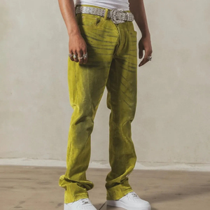 Ensemble veste en jean et pantalon évasé unisexe vert vintage avec logo personnalisé, rivets et flocage, écologique et respirant, style streetwear - Product Image 6