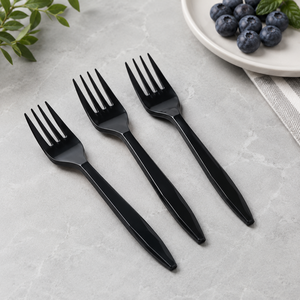 Fourchette en plastique noire jetable, couverts de fête, style simple, matériau PP, écologique, sans danger pour les aliments, recyclable - Product Image 2