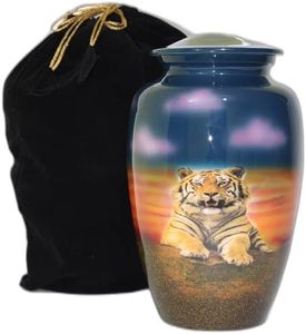 Belle urne funéraire en forme de tigre peinte à la main, urne funéraire personnalisée - Grande/Adulte, avec sac en velours, 10x6 pouces, bleue - Product Image 2