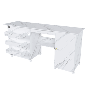 57.5\" <b>Foldable</b> Electric Sewing Machine <b>Table</b> with Locking Casters Multi-Storage Craft Station Shelves Bins Cabinet Adjustable - Product Image 2