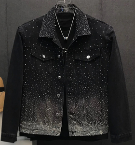 Men's Black Denim <b>Jacket</b> With Rivet Decoration Turn-down Collar <b>Punk</b> Style Excellent Quality Regular Fit Men's <b>Jacket</b> - Product Image 1