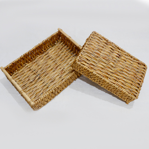 Panier de rangement rectangulaire en jacinthe d'eau naturelle fait main avec poignées en bois - Product Image 5