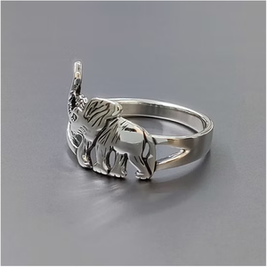 Anillo de Plata de Ley 925 al por Mayor con Diseño de Elefante de la Suerte y Banda Calada para Mujer y Hombre - Product Image 2