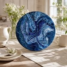 Handmade Wood <b>Bowl</b> <b>Blue</b> Marble Pattern Gold Rim Modern Design Durable Non-Toxic Food Serving Dish Gifting Decorative - Product Image 6