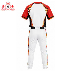 Ensemble uniforme de baseball blanc pour hommes avec motif flamme rouge, impression par sublimation, polyester respirant pour adultes - Product Image 2