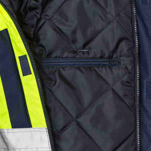 Hi Vis Reflective CE Certified Safety Jacket Waterproof Hooded Workwear Men's Polyester Puffer <b>Coat</b> Needle <b>Detection</b> Zipper - Product Image 2