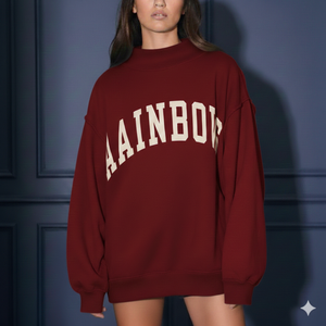 Sweat-shirt en tricot surdimensionné pour femme, col montant, design épaules tombantes, manches longues, avec logo sur le devant - Product Image 6