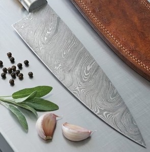 Couteau de chef artisanal forgé en acier Damas moderne, design ambidextre, lame de 8 pouces, épaisseur de 3,0 mm, manche en bois - Product Image 4