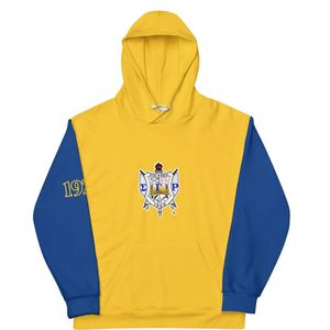 Sudadera con Capucha para Mujer, Invierno, Bordada, Amarillo y Azul, con Gráfico del Escudo Griego de Sigma Gamma Rho, Manga Larga, con Cordón Ajustable, Informal - Product Image 1
