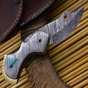 Cuchillo de Caza de Acero de Damasco, Hoja de Punta Caída, Borde Recto, Grosor de 0.6mm, con Funda de Cuero, para Uso en Campamentos al Aire Libre - Product Image 2