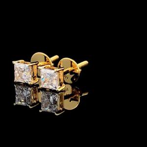 Pendientes de Diamantes Cultivados en Laboratorio con Corte Princesa de 0.50ct, Oro de 14K, Joyería Minimalista para Compromiso, Boda y Uso Diario, Regalo para Mujer - Product Image 2