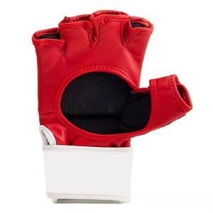 Gants d'entraînement en cuir rouge à demi-doigts avec fermeture Velcro au poignet pour les arts martiaux unisexe - Product Image 5