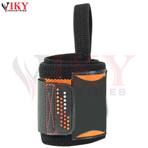 Soportes de Muñeca Ergonómicos OEM de Alta Resistencia con Rayas Naranjas y Parche de Goma con Logotipo para Cross Training - Product Image 3