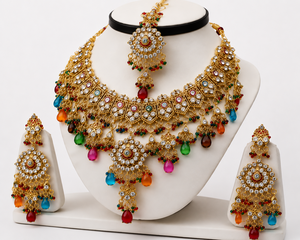 Gold Plated Brass Zircon Imitation Pearl Vintage Flower Artificial Jewelry Set (Necklace Earrings Headpiece) Women Wedding Party - Product Image 5