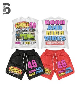 ชุดเสื้อยืดและกางเกงขาสั้นผู้ชาย Six Trend Sports สำหรับฤดูร้อน ระบายอากาศได้ดี สไตล์สตรีทแวร์ ทรงบ็อกซี่ ฟิต ดีไซน์วินเทจ ผ้าฝ้าย ชุดสองชิ้น - Product Image 2