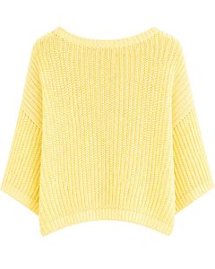 Suéter corto de punto amarillo personalizado para mujer, holgado, con diseño calado, estilo casual, manga ancha, top acanalado a la moda - Product Image 2