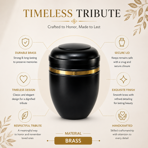 Urne funéraire en laiton noir pour cendres humaines, avec accents dorés, pour adulte, souvenir commémoratif, récipient funéraire, couvercle sécurisé, artisanal - Product Image 5