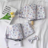 Paraguas de Marca OEM al por Mayor con Estampado Floral Morado, Apertura Automática de 3 Pliegues, UPF50, Doble Uso para Lluvia y Sol, para Mujer