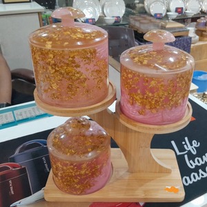 Ensemble de pots à fruits secs en résine de luxe, 3 pots, couvercles, plateau, cuisine classique, écologique, imperméable, artisanal - Product Image 1