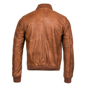<b>Men's</b> Brown Genuine <b>Leather</b> Stand Collar Zipper Closure Casual Wear Bomber <b>Jacket</b> Available For Sale Now In Reasonable Price - Product Image 3