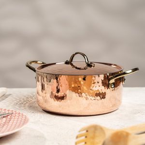 Custom Hammered Copper Sauce <b>Pan</b> With Lid Brass Handle Kitchen Cookware Cooking Pot Wholesale Supplier India OEM Export Bulk - Product Image 5