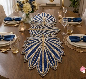 Handmade Beaded Floral Wall Hanging <b>Blue</b> and Cream Textile Embroidery Home Decoration Craft - Product Image 4