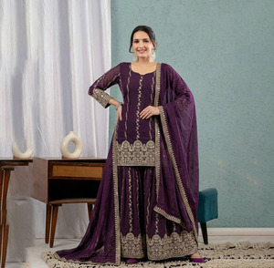 Traje Sharara Tradicional PinkCityBlocks Deep Forest al por Mayor, Talla Personalizada, Tela de Seda y Algodón Premium, Borde Floral Adornado con Enredaderas - Product Image 1