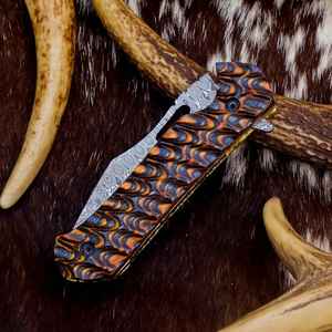 Navaja de Bolsillo Plegable de Acero de Damasco Hecha a Mano Personalizada, Hoja de Punta Caída de Alta Durabilidad, Garantía OEM de 3 Años, Mango Industrial - Product Image 4