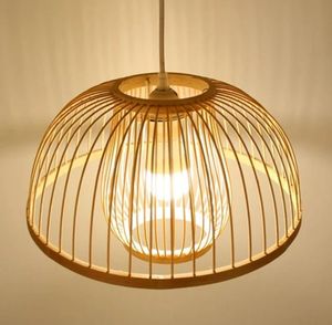 Creative Ribbed Design Natural Bamboo Lampshade Handmade Woven Ceiling Pendant <b>Light</b> <b>Fixture</b> <b>Rustic</b> Chandelier Interior - Product Image 2