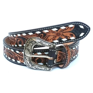 Ceinture en cuir floral Western Cowgirl avec boucle brodée, outillée et incurvée, finition antique, peinte à la main, prix de gros - Product Image 2