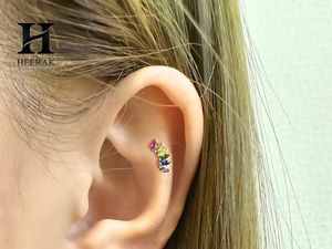 Rainbow Marquise Curved Cartilage <b>Earring</b> 14K Gold Plated Multi Color Gemstone Helix Piercing Stud Screw <b>Back</b> Ball Lab Diamond E - Product Image 3