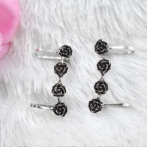 Trending Flower Pattern <b>Cuff</b> <b>Earrings</b> Vintage Silver Look Alike Women's Alloy Jewelry for Women and Girls - Product Image 4