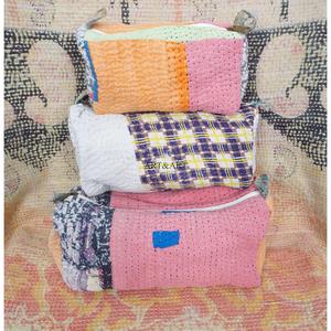 Beautiful Vintage Kantha Floral Printed Quilted Zipper Closure 3-Piece Women's Travel for <b>Pouch</b> Set Cosmetic Bags - Product Image 6