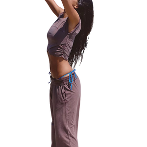 Conjunto Deportivo de 2 Piezas para Mujer, Top Corto sin Mangas y Pantalones Largos, Color Sólido, Tejido de Punto, Conjuntos de Verano - Product Image 3