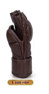 Gants de boxe MMA en cuir PU marron, demi-doigts, avec support de poignet Velcro - Product Image 2