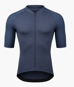 Maillot de cyclisme bleu marine à manches courtes pour homme, fermeture éclair sur le devant, respirant, design sportif, vêtement d'été, couleur unie, coupe classique - Product Image 1