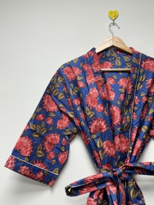 Wholesale Summer Spring Floral Cotton Bohemian Kimono Robe Hand Block Print Women Bridal Lounge Wear Wedding Ready Best Quality - Product Image 1